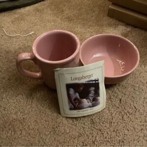 Longaberger Blush Pink Mug and Bowl Set